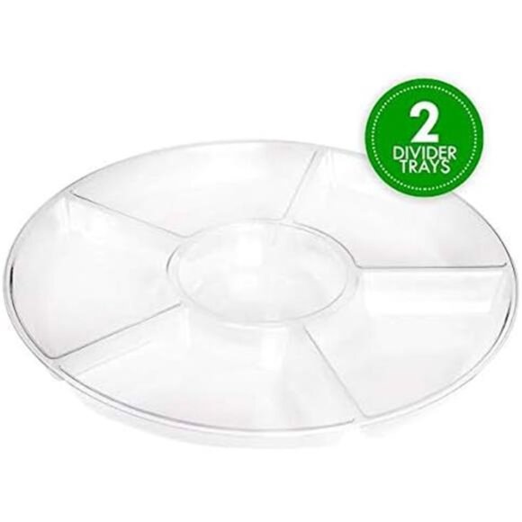 PLASTICPRO 6 Sectional Round Plastic Serving Tray/Platters Clear Pack of 2 - Picture 6 of 8